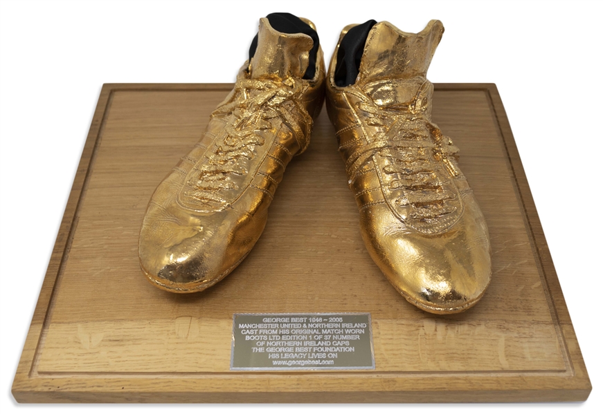 George Best Limited Edition Pair of His Football Shoes, Cast in Gold Finish -- With Letter of Authenticity From the George Best Foundation